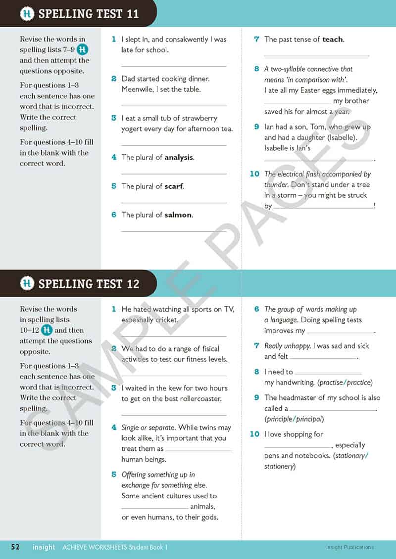 Achieve Worksheets Student Book 1 Insight Publications