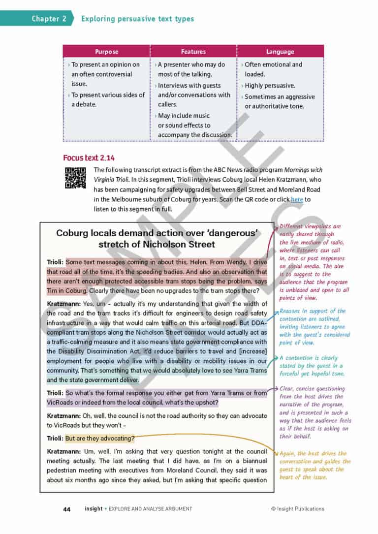 Explore and Analyse Argument 2023 Study Design Insight Publications